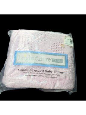 VTG Bright Future Baby Blanket Throw Hearts Fringe Jacquard Cotton Pink USA Made
